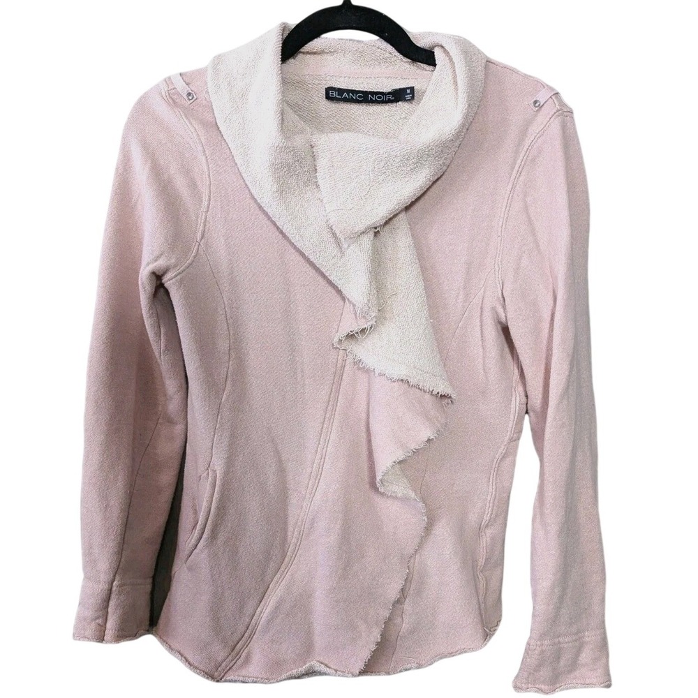 Women Medium Blanc Noir Powder Pink Drape Front Zip Jacket 100% Cotton Soft Girl